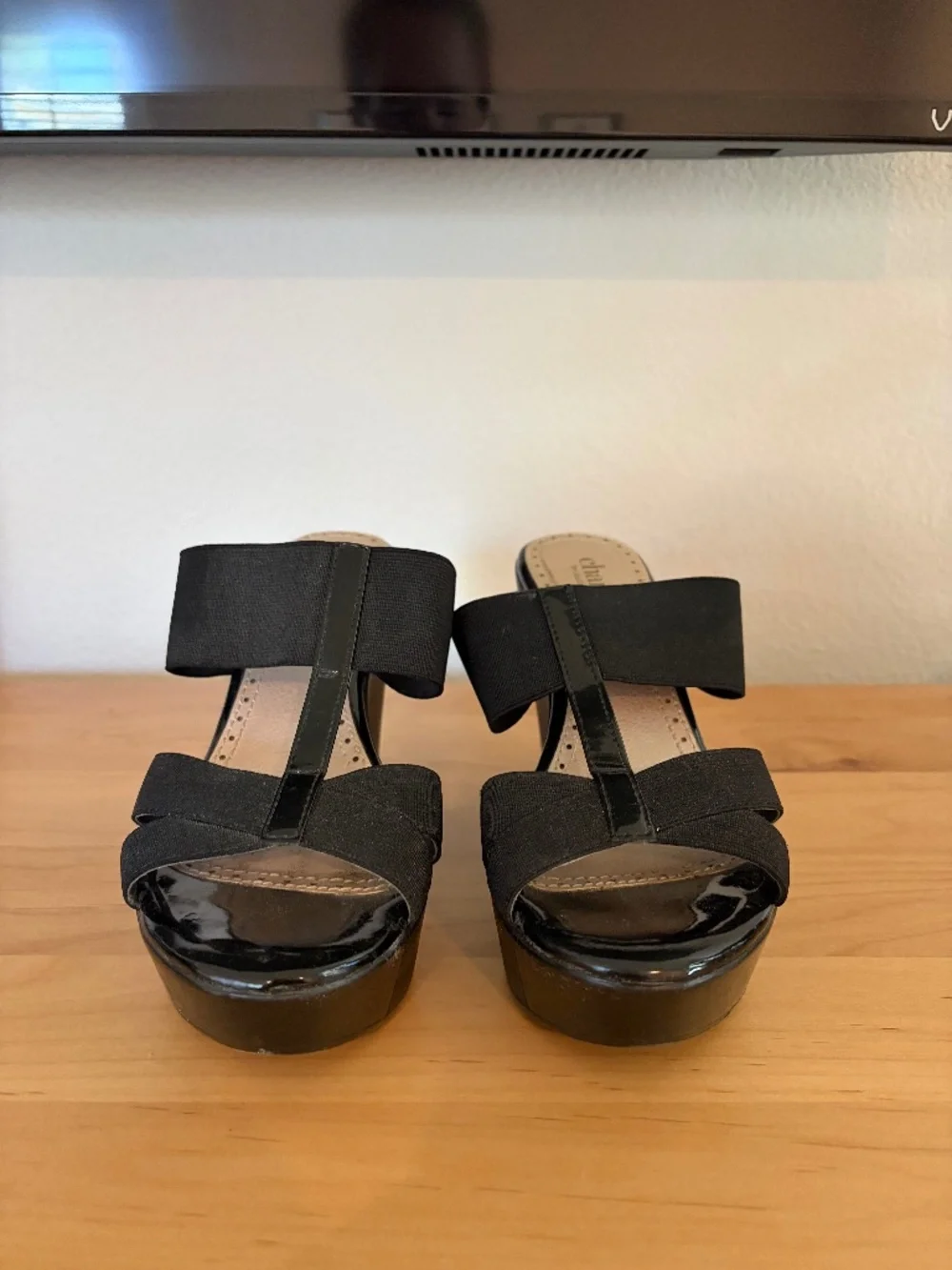 Black wedge sandals
